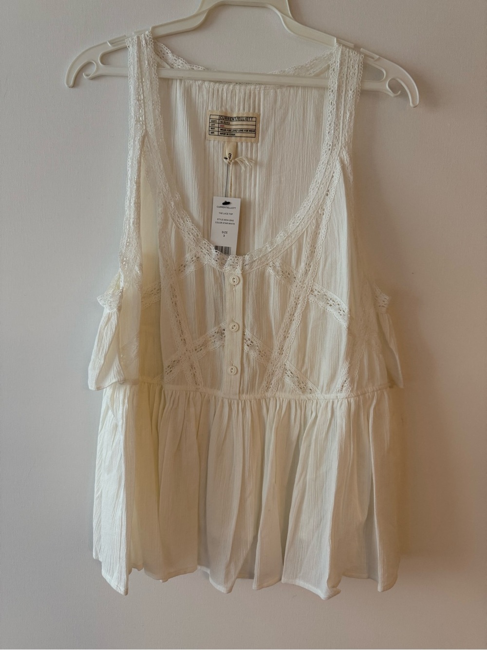 NWT CURRENT/ELLIOTT White Cotton Sleeveless Lace Blouse Top Size FR 3 (L) $188